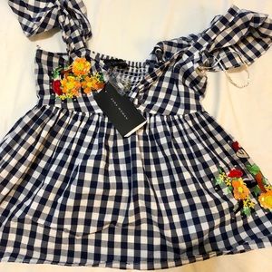 Zara Checkered Off the Shoulder Top